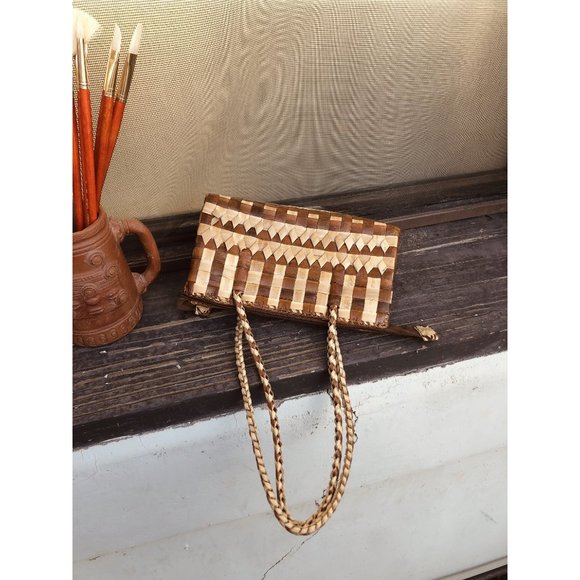 SOLD Woven Rattan Tan & Brown Mini Summer Bag - Picture 7 of 13